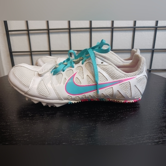 NIKE RIVAL Sprint Running Cleats Shoes  S6.5 Wht/ BRT Turquoise-Pink - Picture 1 of 6